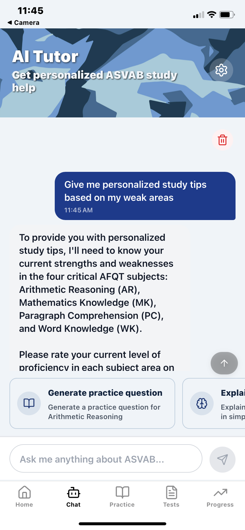 ASVAB Practice Test - screenshot
